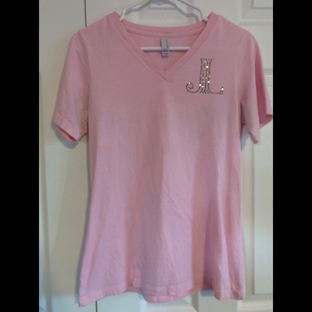Bedazzled embellished pink Junior League v-neck